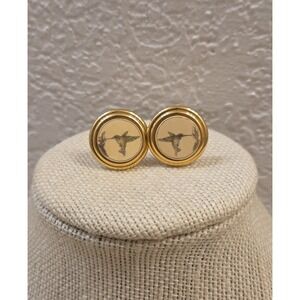 Vintage Barlow Hummingbird Clip On Earrings Gold Tone